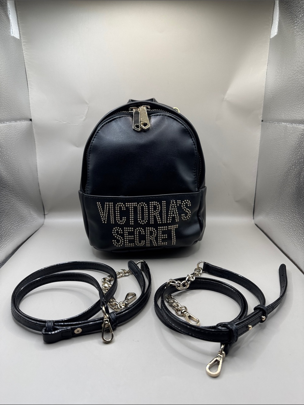 Victoria's Secret Black Mini Studded Logo Backpack